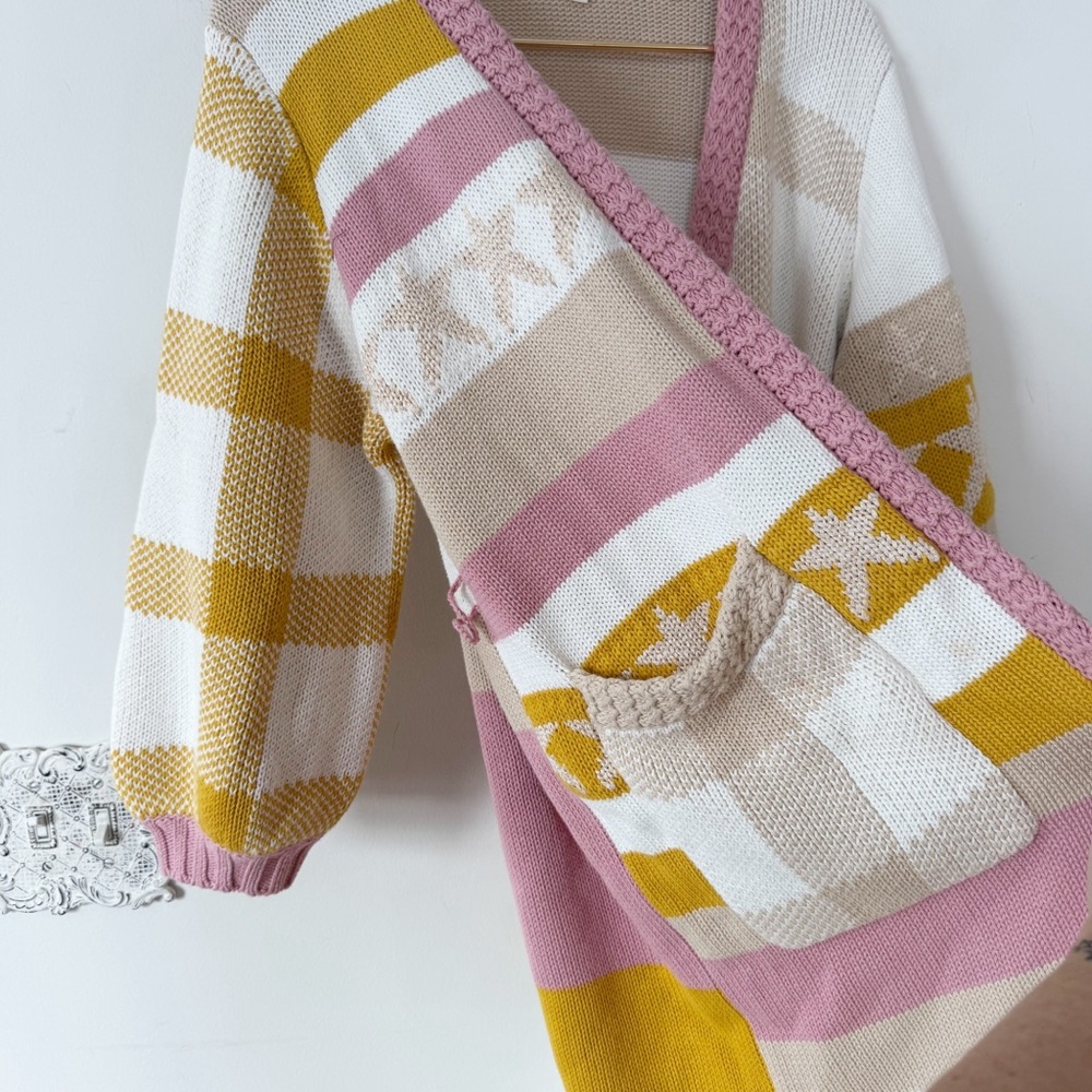LoveShackFancy Grayson Duster Cardigan Desert Sunset Gingham Striped Star XS / S - Picture 8 of 11